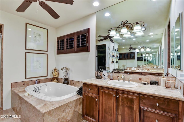 7751 E Golden Eagle Cir, Gold Canyon, AZ 85118 - full bath featuring ceiling fan, a bath, vanity, and recessed lighting