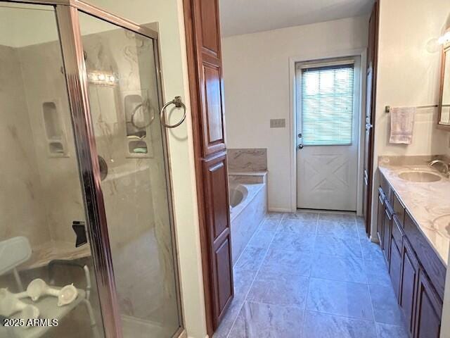 3242 W Christy Dr, Phoenix, AZ 85029 - bathroom with tile patterned floors, a sink, a stall shower, a garden tub, and double vanity