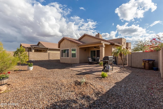 back of house featuring a patio and ceiling fan