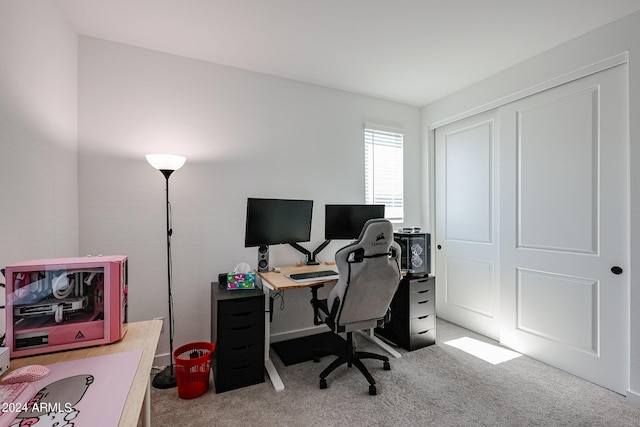 view of carpeted home office