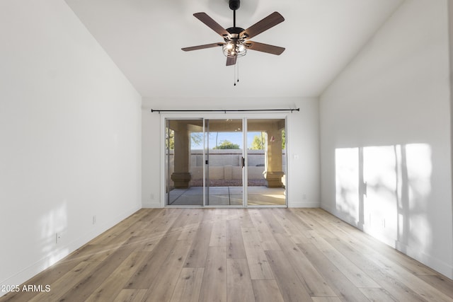 unfurnished room featuring ceiling fan and light hardwood / wood-style flooring