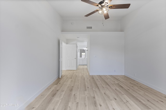 spare room featuring ceiling fan and light hardwood / wood-style floors