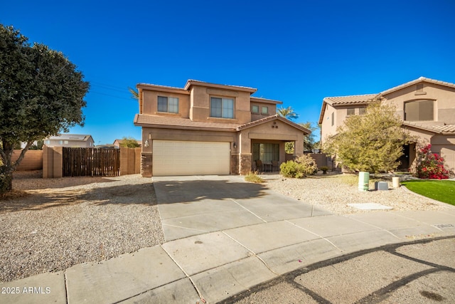 33602 N Cobble Stone Dr, San Tan Valley, AZ 85143 - view of front of house featuring stucco siding, driveway, an attached garage, fence, and a tile roof