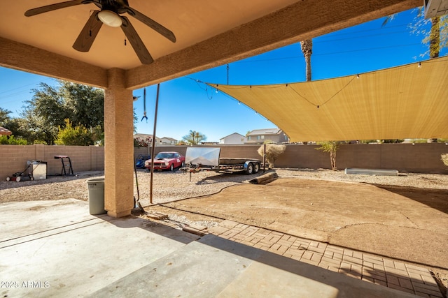 33602 N Cobble Stone Dr, San Tan Valley, AZ 85143 - view of patio featuring ceiling fan and a fenced backyard