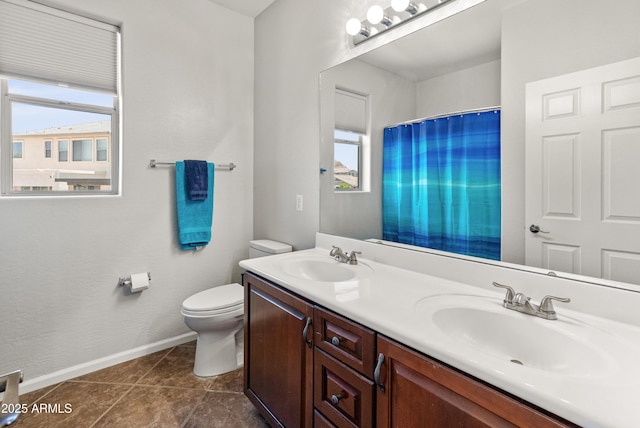 4418 W Yoosooni Dr, New River, AZ 85087 - full bath with double vanity, tile patterned flooring, and a shower with shower curtain