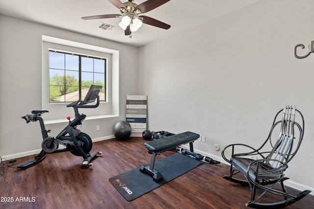 4418 W Yoosooni Dr, New River, AZ 85087 - workout room featuring wood finished floors and a ceiling fan