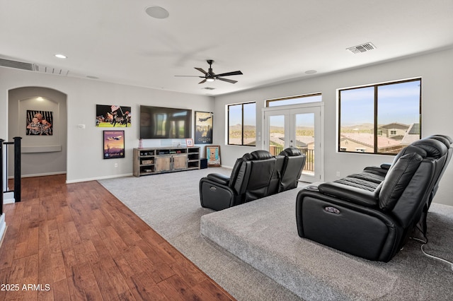 4418 W Yoosooni Dr, New River, AZ 85087 - living area featuring ceiling fan, wood finished floors, french doors, recessed lighting, and arched walkways