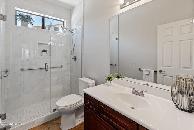 4418 W Yoosooni Dr, New River, AZ 85087 - bathroom with vanity, a marble finish shower, and tile patterned floors