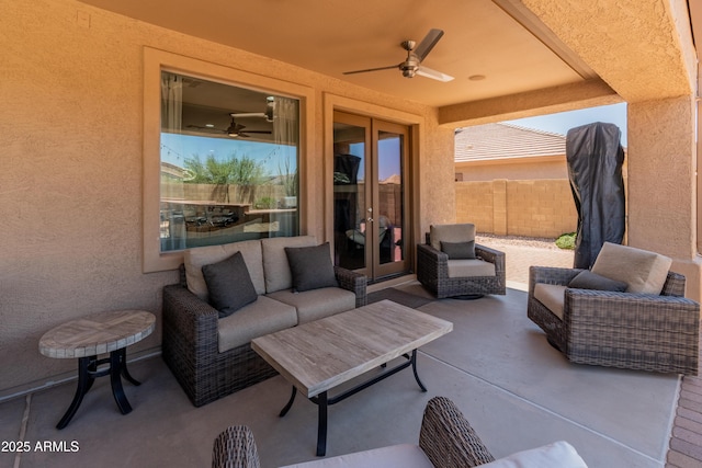 4418 W Yoosooni Dr, New River, AZ 85087 - view of patio featuring french doors, an outdoor living space, and ceiling fan