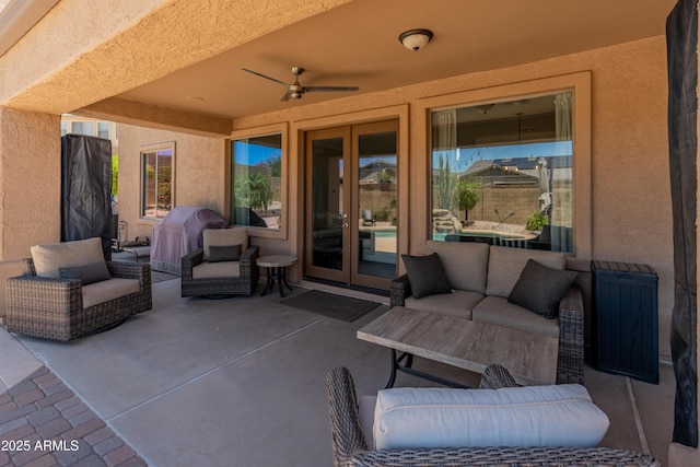 4418 W Yoosooni Dr, New River, AZ 85087 - view of patio featuring french doors, an outdoor hangout area, and ceiling fan