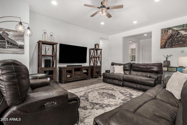 9922 E Thunderbolt Ave, Mesa, AZ 85212 - living area featuring ceiling fan, recessed lighting, and wood finished floors