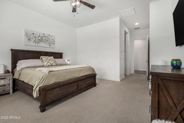 9922 E Thunderbolt Ave, Mesa, AZ 85212 - bedroom with light carpet, baseboards, recessed lighting, and a ceiling fan