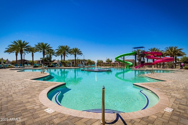 9922 E Thunderbolt Ave, Mesa, AZ 85212 - community pool featuring a water slide and a patio