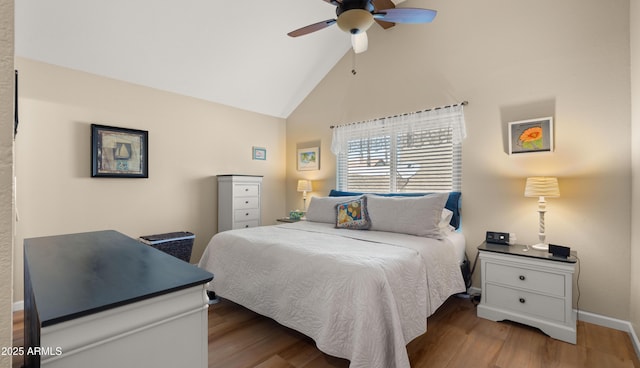 1910 E Citation Ln, Tempe, AZ 85284 - bedroom with wood finished floors, high vaulted ceiling, baseboards, and ceiling fan