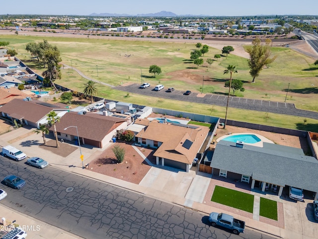 bird's eye view featuring a residential view and a mountain view