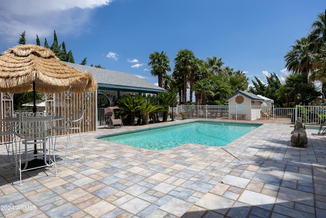 view of swimming pool featuring a patio