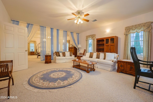 living room with ceiling fan