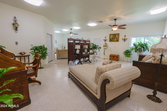 living room with ceiling fan