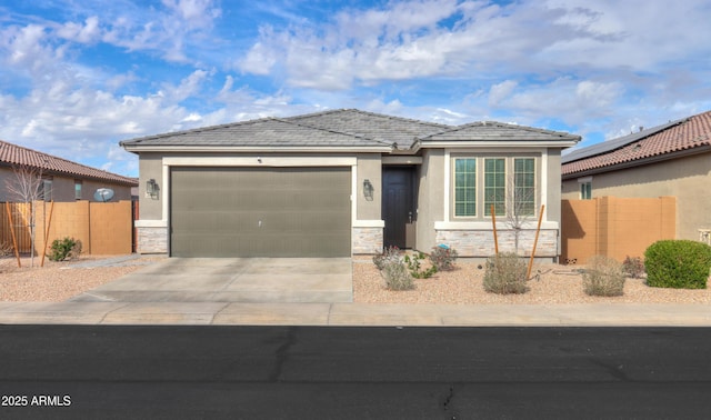 prairie-style house with a garage