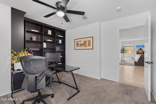 654 E Buckingham Ave, Gilbert, AZ 85297 - carpeted office featuring ceiling fan and built in shelves