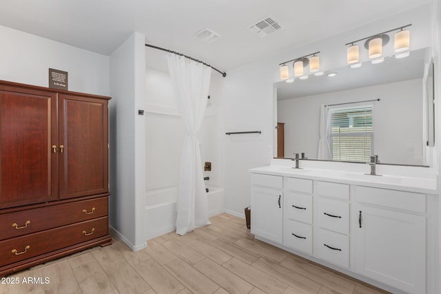654 E Buckingham Ave, Gilbert, AZ 85297 - full bathroom with shower / bath combination with curtain, double vanity, and wood tiled floors