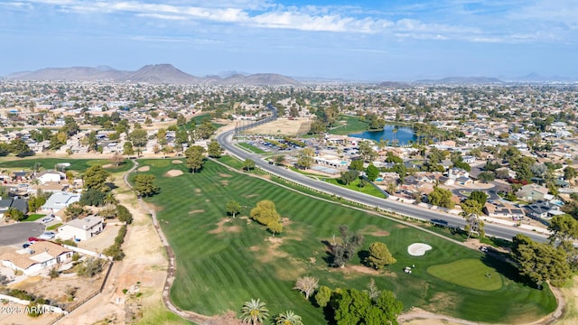 bird's eye view featuring a water and mountain view