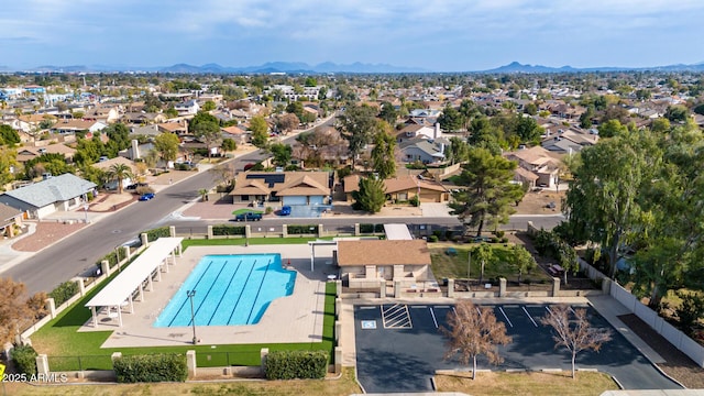 drone / aerial view featuring a mountain view