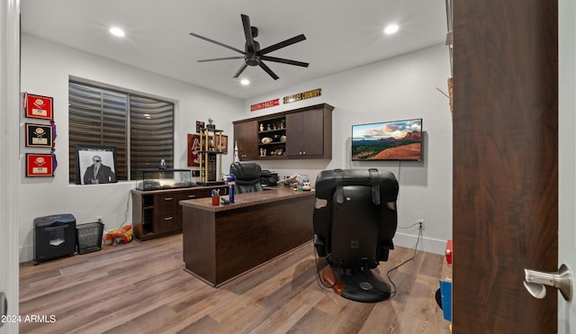 6429 S Honor Ct, Gilbert, AZ 85298 - office featuring ceiling fan, light wood-style flooring, recessed lighting, and baseboards