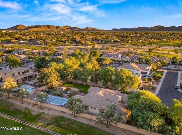 birds eye view of property featuring a residential view and a mountain view