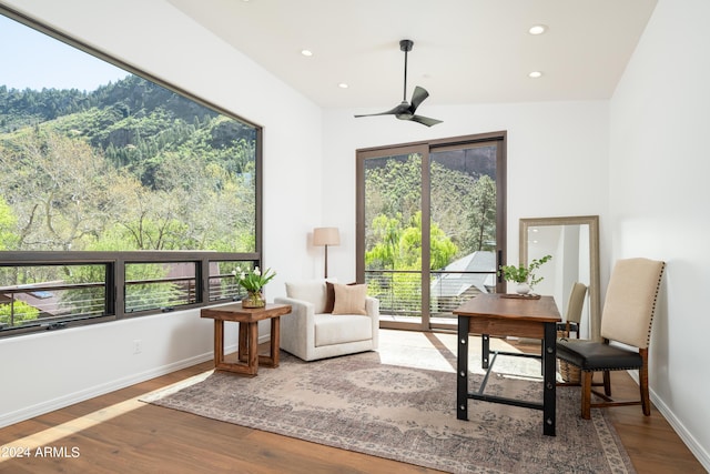 interior space with a ceiling fan