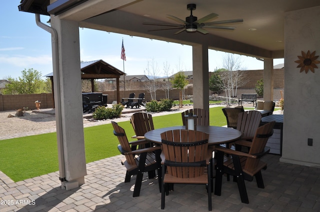 707 Lunar View Way, Chino Valley, AZ 86323 - view of patio / terrace featuring outdoor dining space, a gazebo, and ceiling fan