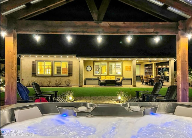 707 Lunar View Way, Chino Valley, AZ 86323 - patio at twilight featuring a patio area, outdoor dining space, and a yard