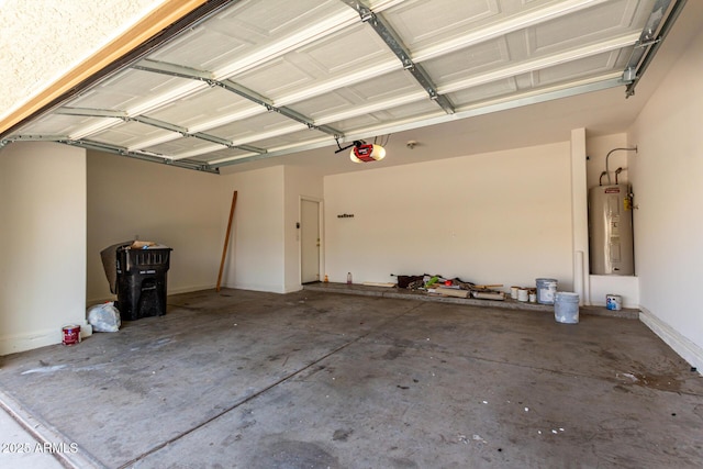 garage featuring a garage door opener and water heater