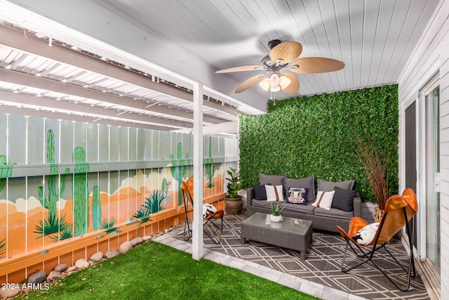 view of patio / terrace featuring ceiling fan and an outdoor hangout area