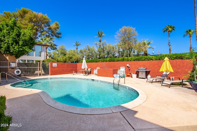 view of swimming pool with a patio area