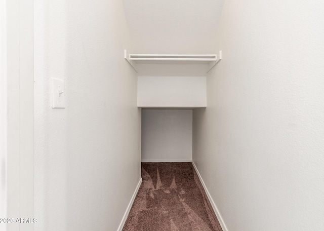 spacious closet featuring dark colored carpet