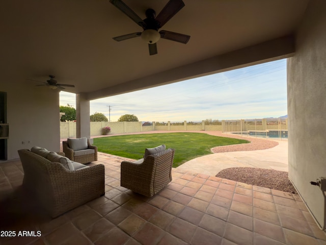 view of patio / terrace featuring outdoor lounge area and ceiling fan