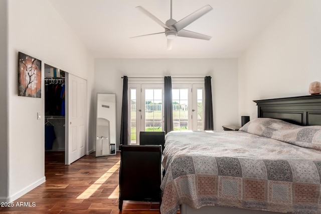 1022 S Butte Ln, Gilbert, AZ 85296 - bedroom with wood finished floors, access to exterior, a closet, and ceiling fan