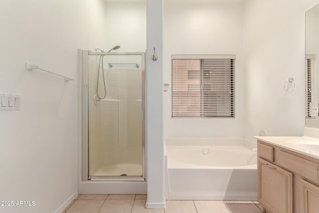 1022 S Butte Ln, Gilbert, AZ 85296 - full bathroom with tile patterned flooring, a stall shower, vanity, and a bath