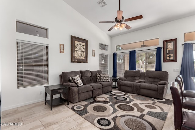 1022 S Butte Ln, Gilbert, AZ 85296 - living area featuring ceiling fan and lofted ceiling