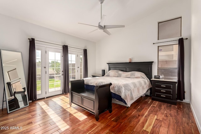 1022 S Butte Ln, Gilbert, AZ 85296 - bedroom featuring dark wood-style floors, access to exterior, and ceiling fan