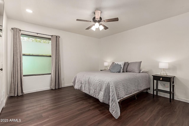 1402 E Guadalupe Rd Unit 234, Tempe, AZ 85283 - bedroom featuring wood finished floors, baseboards, recessed lighting, and a ceiling fan