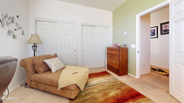 living area with light colored carpet