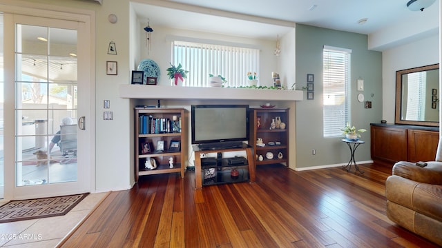 living room with dark wood-type flooring