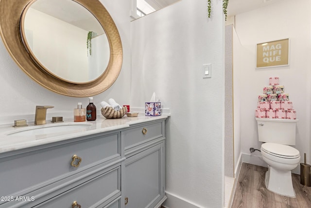 bathroom featuring vanity, toilet, and wood-type flooring