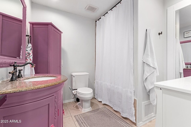 bathroom with tile patterned flooring, vanity, and toilet