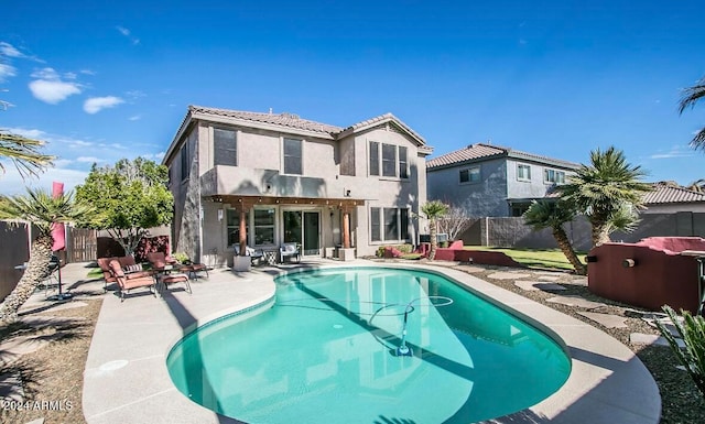 view of swimming pool featuring a patio and a pergola