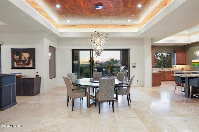 39254 N 104th Pl, Scottsdale, AZ 85262 - dining space with a raised ceiling, a notable chandelier, visible vents, and recessed lighting