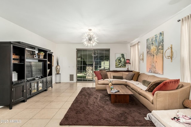 living area featuring visible vents, an inviting chandelier, and light tile patterned floors