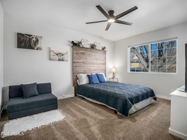 bedroom featuring carpet floors and ceiling fan